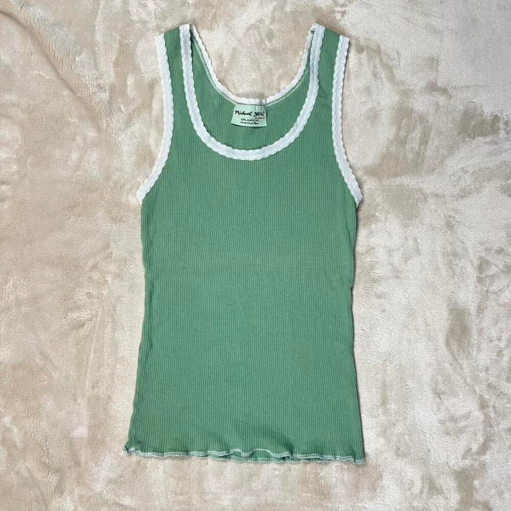 Michael Stars Green Tank Top With Lace Trim One Size